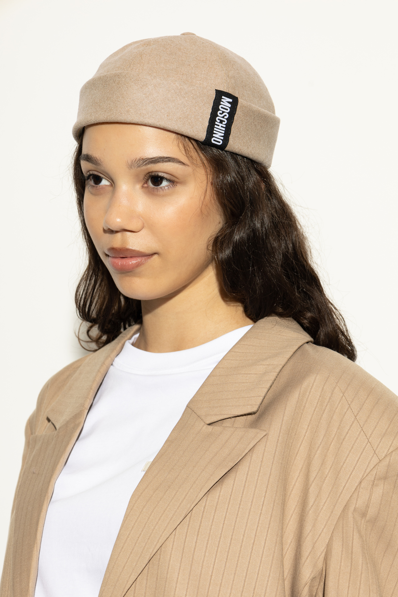 Beige Cotton beanie with logo patch Moschino - Vitkac Australia